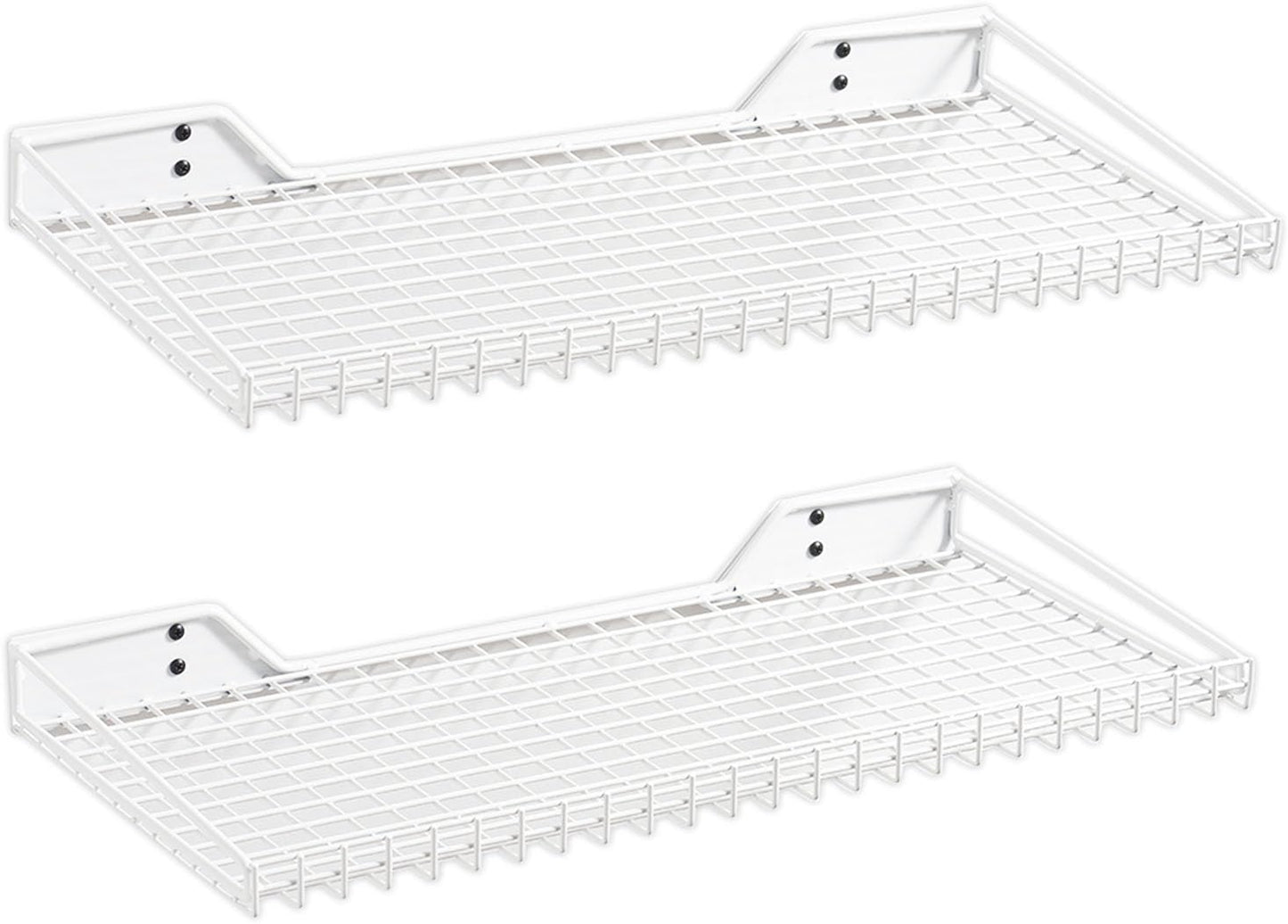 Wallmaster Heavy Duty Garage Wall Shelving 2 Pack 23.6"x11.8" Metal Wire Shelves Wall Mount Mesh Storage Rack for Garage, Office, Basement and Kithcen, max Load 65 lbs (White)