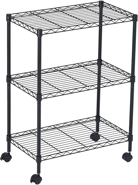 3 Tier Wire Shelving Unit Storage Rack, Metal Heavy Duty Utility Organizers, Organization Units for Metal Shelves, Pantry, Garage, Laundry Racks Durable Shelf Stand, 14"W x 24"L x 30"H, Black
