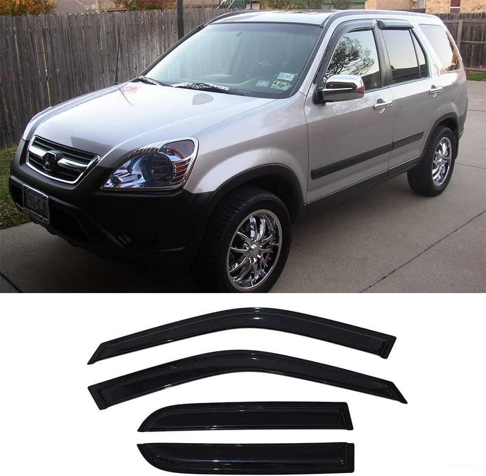 94459 Side Window Wind Vent Deflector,4pcs Outside Mount Style Shade Sun Rain Guards Set,Dark Smoke Nice Window Visor fit for 2002-2006 Honda CR-V