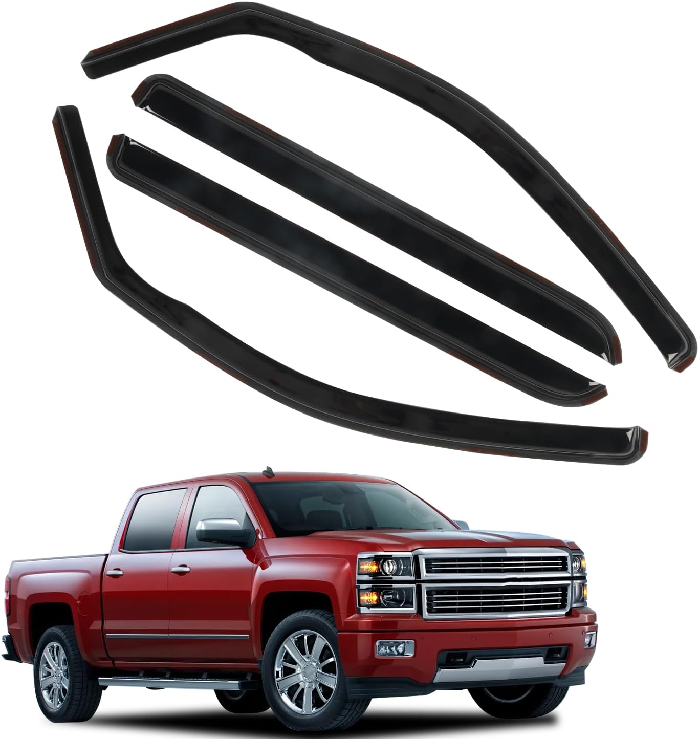 in Channel Rain Guards for 2014-2018 Chevy Silverado/GMC Sierra 1500 Crew Cab, 2015-2019 Silverado/Sierra 2500HD-3500HD Crew Cab, Durable Window Deflectors,Vent Window Visors