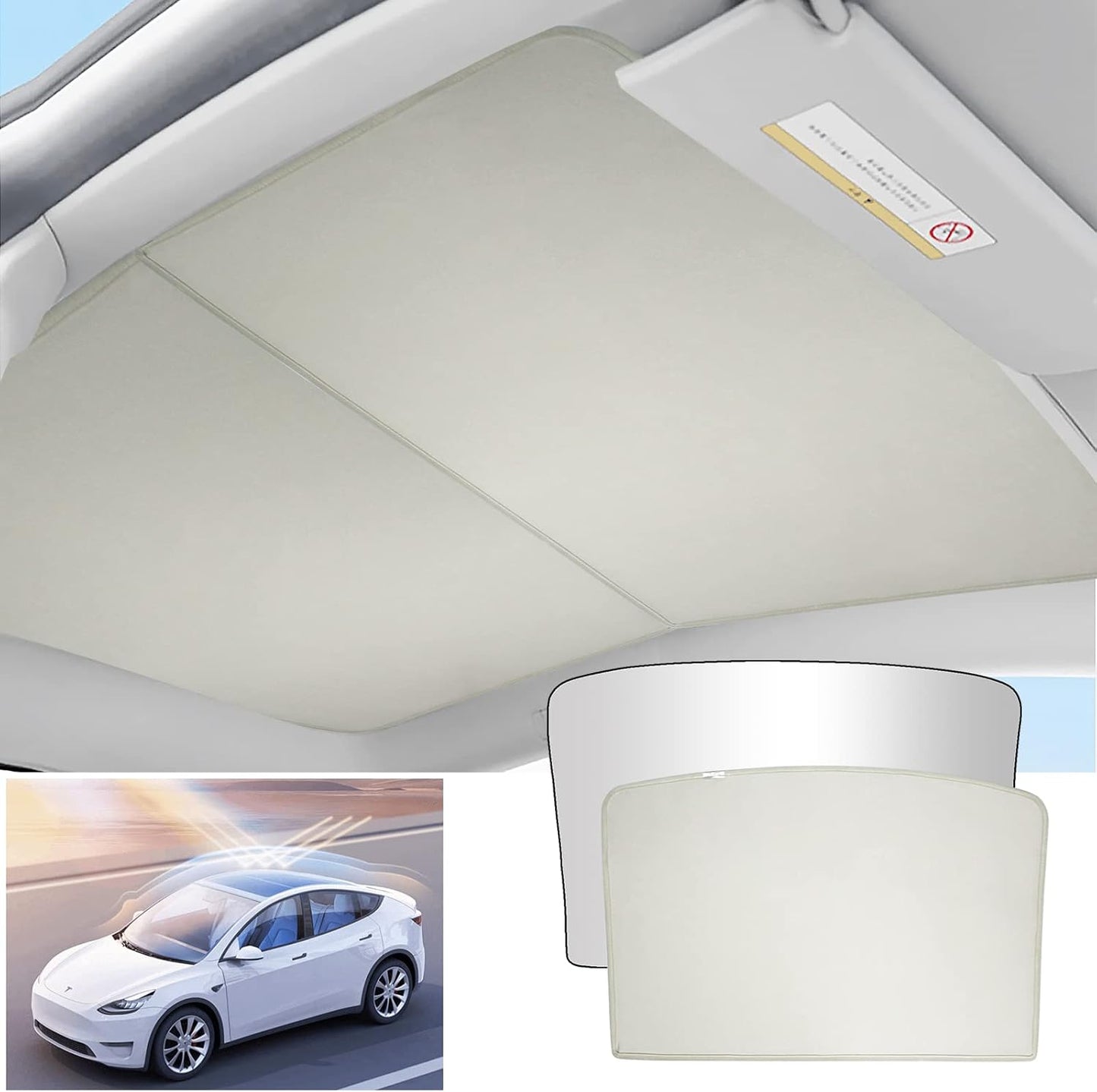 Sze 4Pcs Sunroof Shade for Tesla Model Y 2020-2023 2024 2025 Sunroof Cover Foldable Roof Window Sun Protection Glass Roof Sunshade for Tesla Model Y UV Reflector Sun Visor Primary White