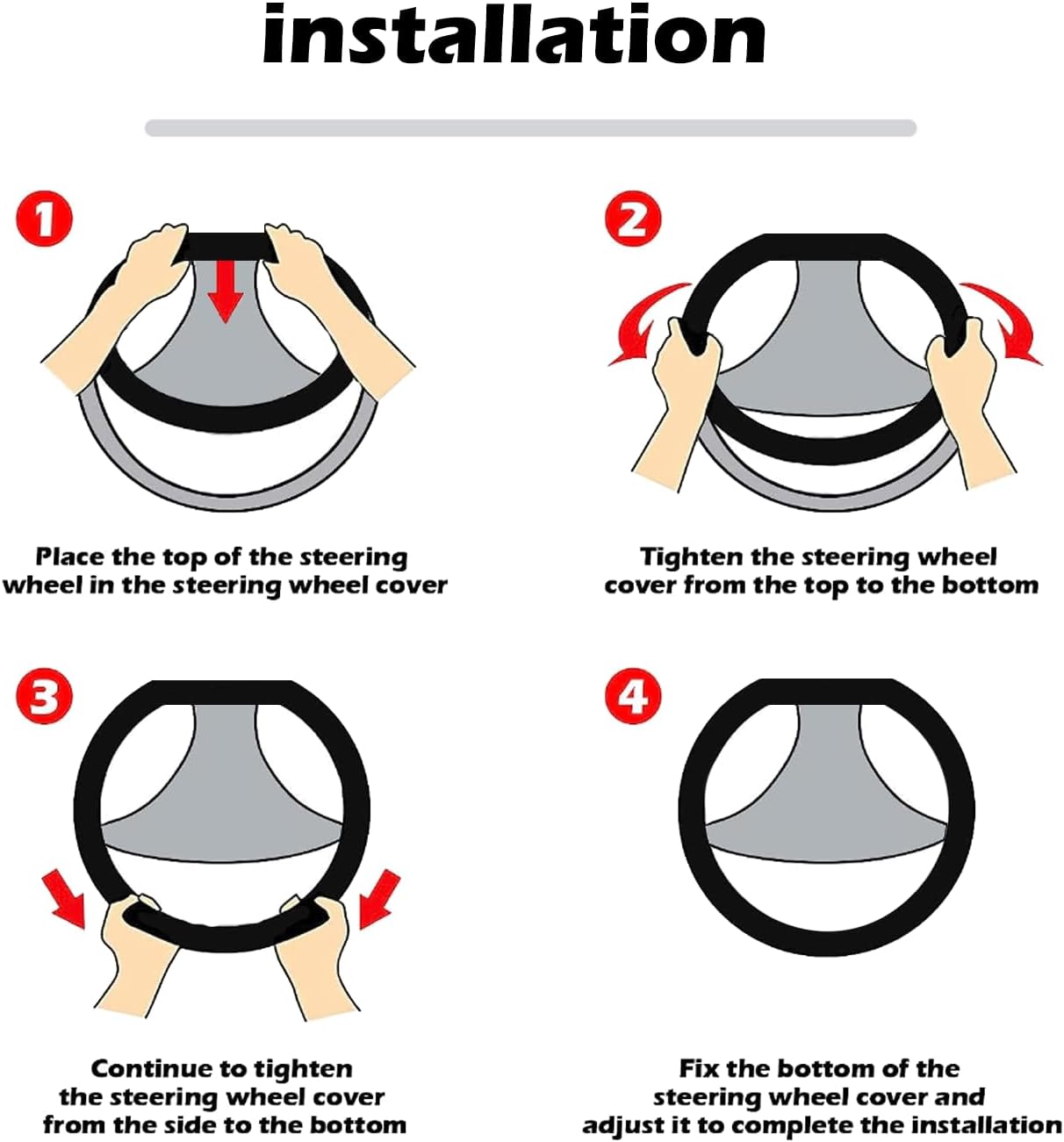 D Shape Car Steering Wheel Cover, Universal 15 inch Stitching Color Anti-Slip Steering Wheel Protector, Red and Black Style (Red and Black D Shape)