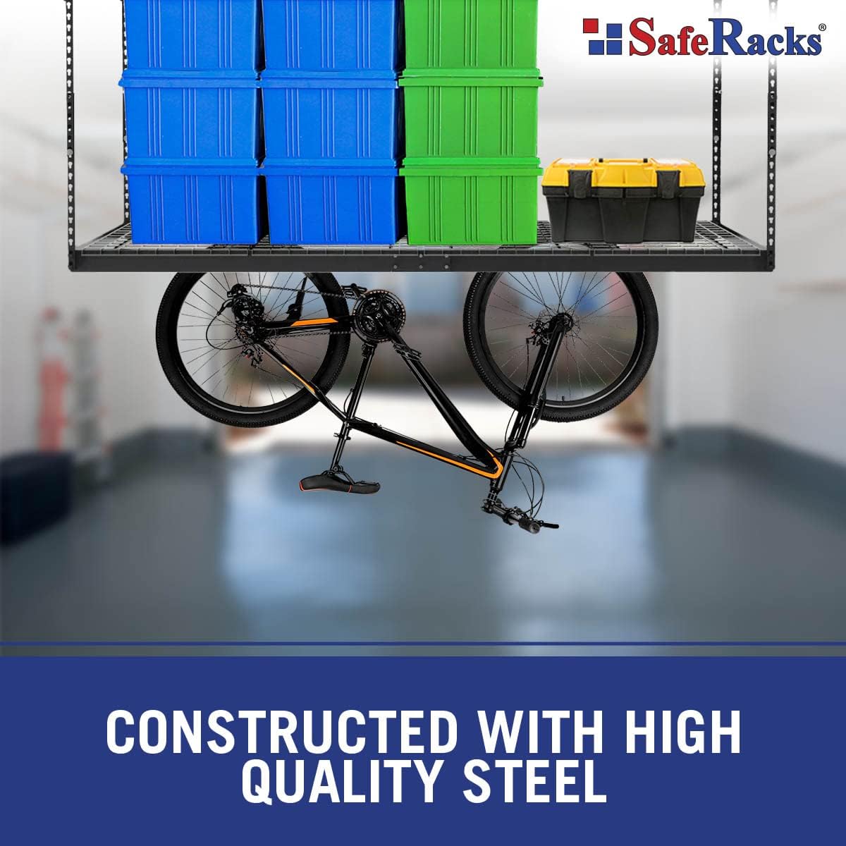 SafeRacks Overhead Garage Storage Rack, Heavy Duty Racks for Garage w/ 600 lb Capacity, Easy Garage Storage Adjustable Storage Rack Ceiling Mount Storage for Garage 4x8 White, 12"-21" (2 Pack)