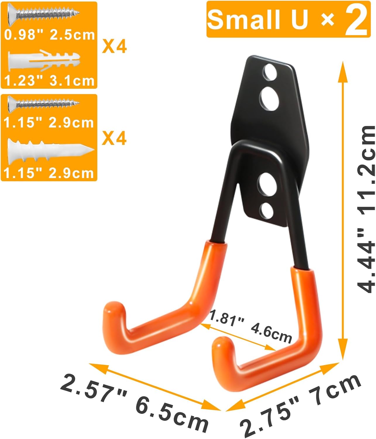 KURUI Heavy Duty Wall Hook for Hanging, 2 Pack Garage Tool Organizer Wall Mount, Metal Garage Storage Hooks for Ladder,Extension,Garden Tool, Small Utility Hook, Hose Holder for Outdoor and Indoors