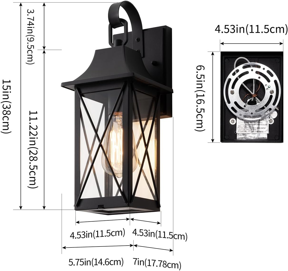 mirrea 15-inch Outdoor Porch Wall Light for House, Waterproof Exterior Sconce for Patio, Wall Mount Lighting Fixture for Front Door, Permanent Outside Lamp for Garage, Matte Black, Set of 2