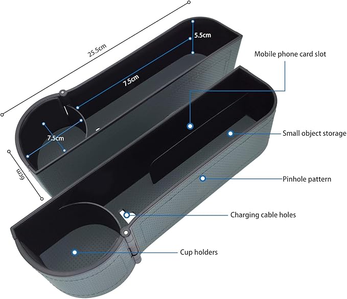 Car seat gap filler organizer, 2 Pack multifunctional car seat organizer, car console side storage box can Holders phone, sunglasses, car keys, change(Gray)