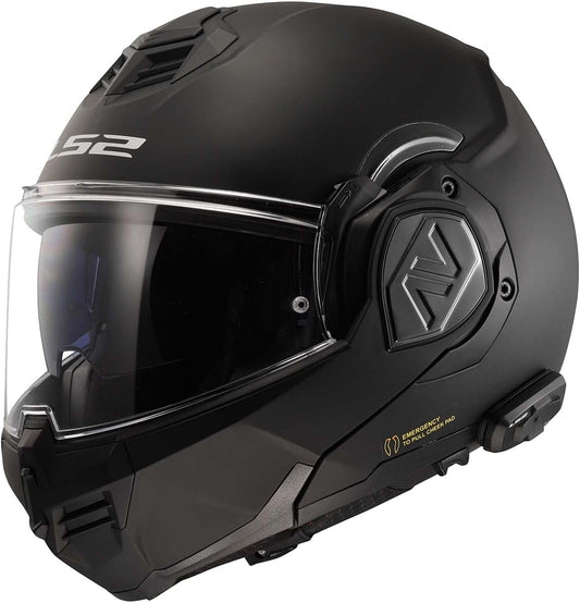 LS2 Helmets Advant Modular Helmet with Integrated Cardo 4X Bluetooth (Noir Matte Black - Large)