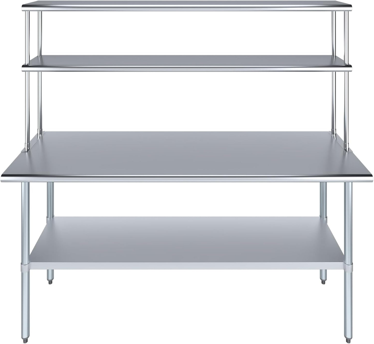 Amgood Stainless Steel Work Table Double Tier Overshelf | Metal Kitchen Prep Table & Shelving Combo (24" x 72" Work Table + 12" Overshelf)