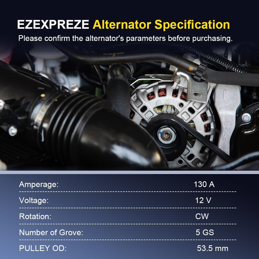EzeXpreze New Alternator Compatible with 2012-2015 Chevrolet Cruze 1.4L L4, 2016 Chevy Cruze Limited 1.4L L4 130Amp Replace# 13588290, 13581891, 13597227, 95939944