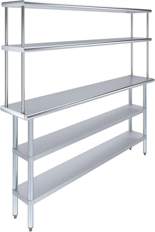Amgood Stainless Steel Work Table with 2 Shelves & Overshelf | Metal Kitchen Prep & Shelving Combo (14" x 72" Table + 12" Overshelf)