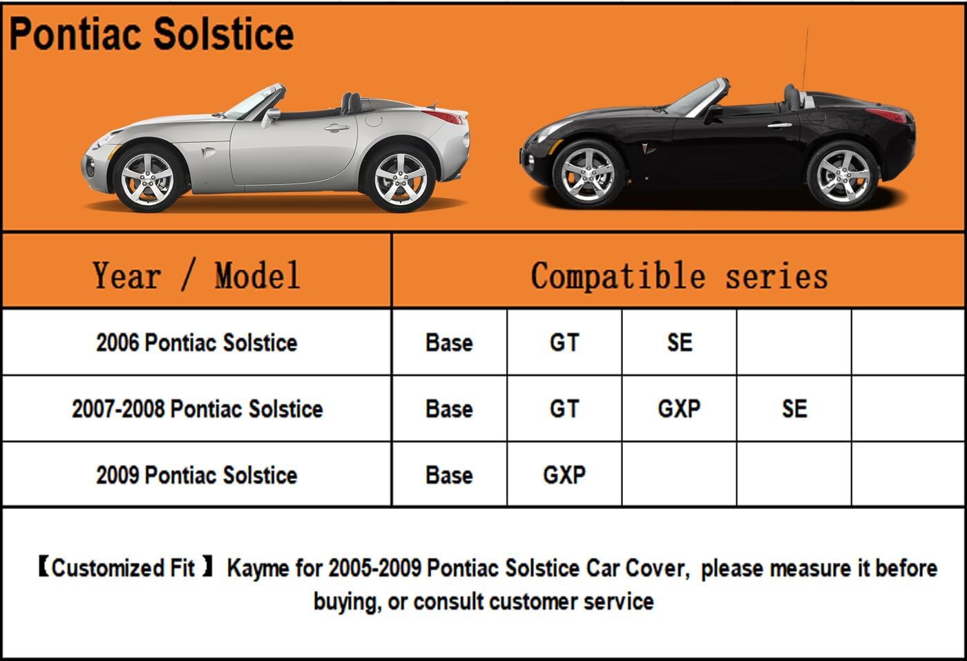 Kayme 7 Layers Car Cover Custom Fit for Pontiac Solstice (2005-2009) Waterproof All Weather for Automobiles, Outdoor Full Cover Rain Sun UV Protection.