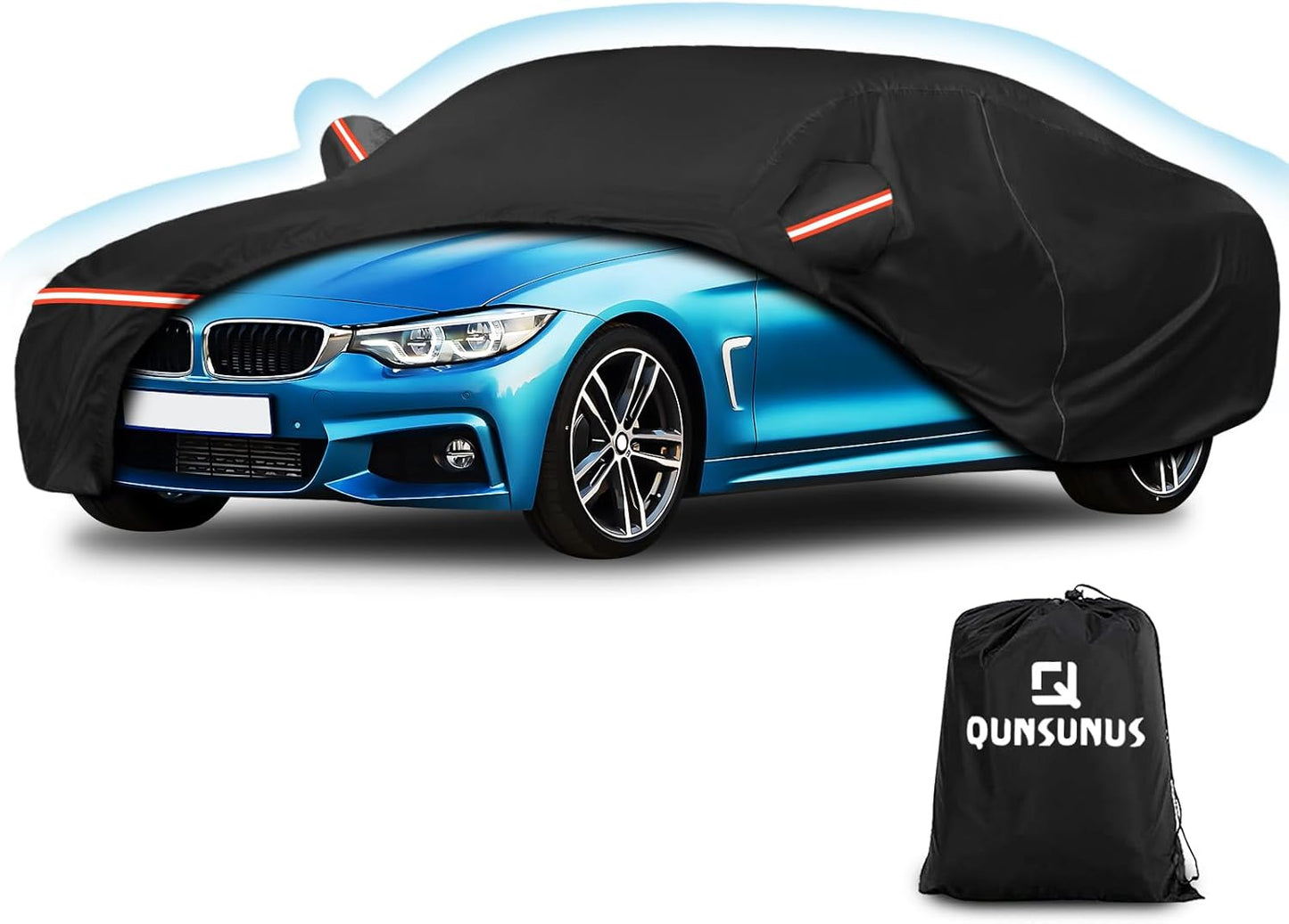 QUNSUNUS Waterproof Car Cover for BMW M4/ 4 Series 420i 428i 430i 435i 440i /4 Coupe 2014-2024, Outdoor All Weather Full Exterior Cover with Straps and Zipper for Wind, Sun, UV and Dust Protection