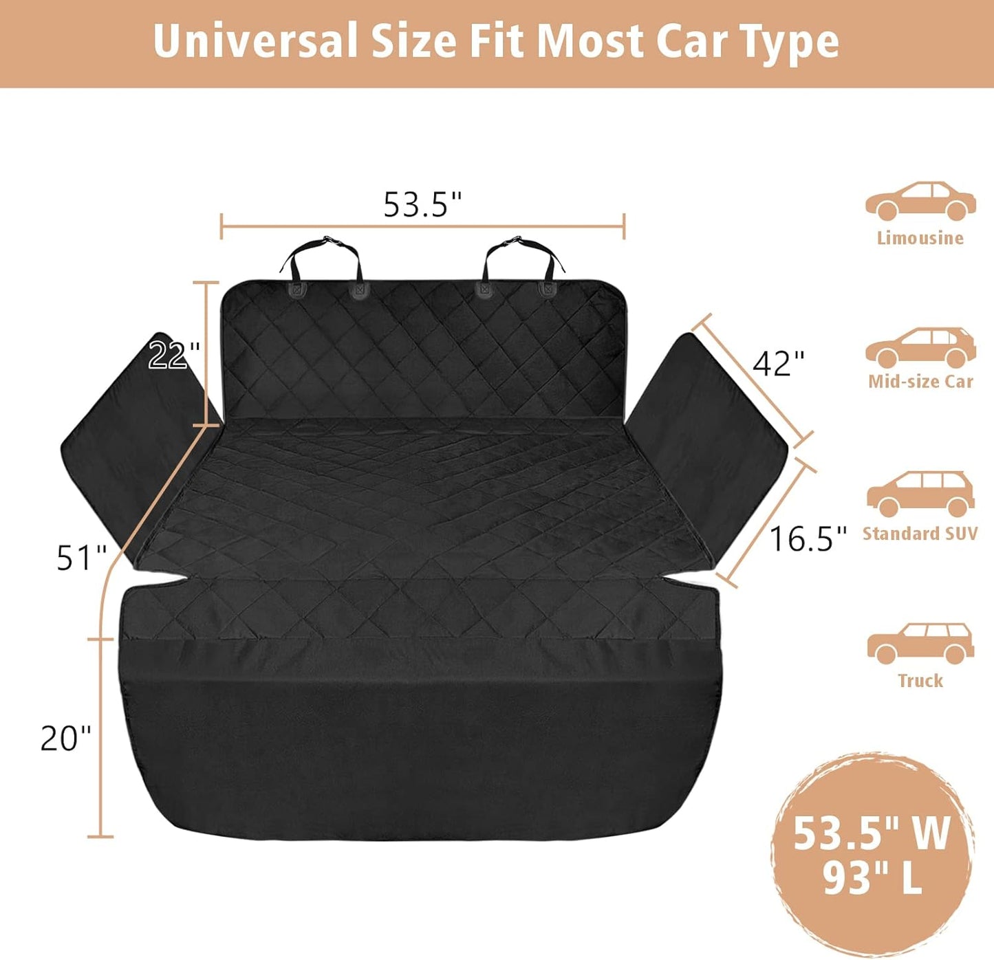 F-color SUV Cargo Liner for Dogs - Waterproof Pet Cargo Liner with Side Flaps, Comfort Dog Cargo Cover with Bumper Flap, Scrachproof Non-Slip Large Size Universal Fit SUVs Sedans Trunks Vans, Black