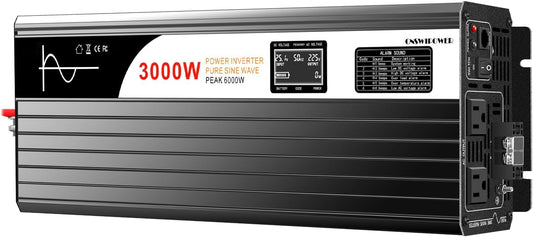Xijia LCD-Display 3000W (Peak Power 6000W) dc 48v to 110V 120V ac 60HZ Pure sine Wave Solar Inverter for Home RV &Camping (DC48V (Range 40V-60V) 3000W)