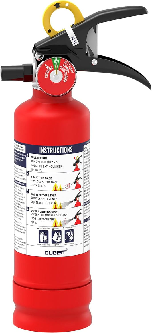 ABC Fire Extinguisher for Home & Vehicle - 2.5 lb 1-A:10-B:C Rated, Dry Chemical Fire Safety with Quick-Release Handle, Certified for Kitchen/Car/Boat Use (Model FF1KG)