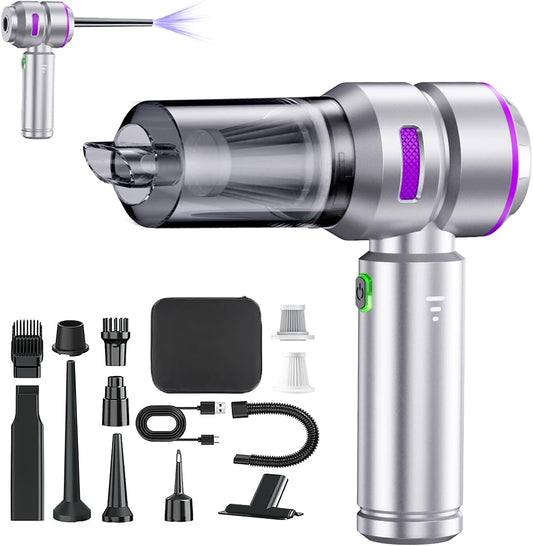 Car Vacuum,4-in-1 Mini Cordless Vacuum Cleaner with 3 Suction Modes&23000pa Suction,Portable Handheld Vacuum with LED Light,Multi-Nozzles&Brushless Motor&Air Dusters,TypeC for Car/Home/Pet/Office