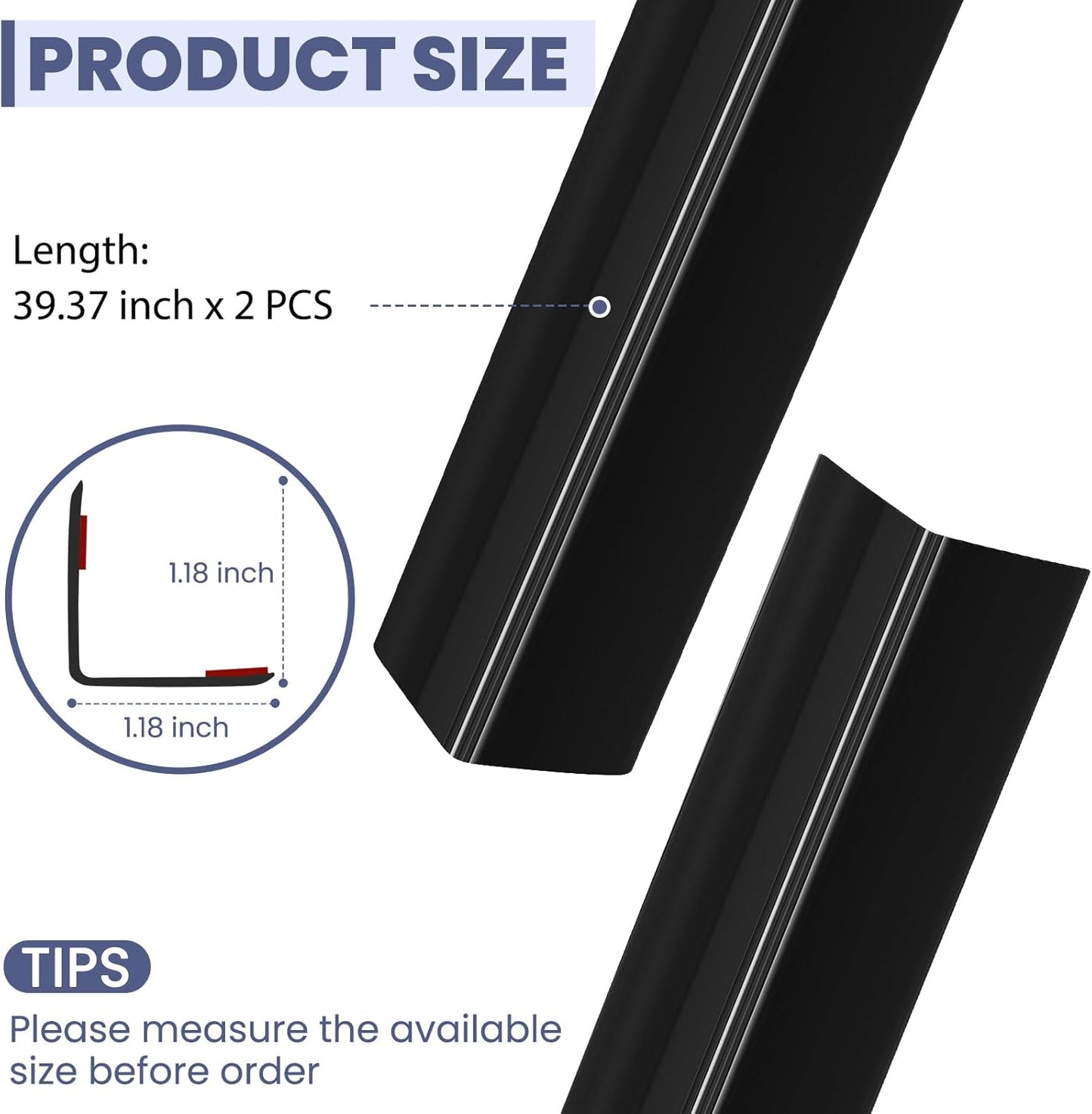 2PCS Wall Corner Protectors Guards - Self Adhesive Corner Protector & Corner Guards for Walls Edge Protection, Easy to Apply - No Tools Needed(Black, 39.37"x1.18")