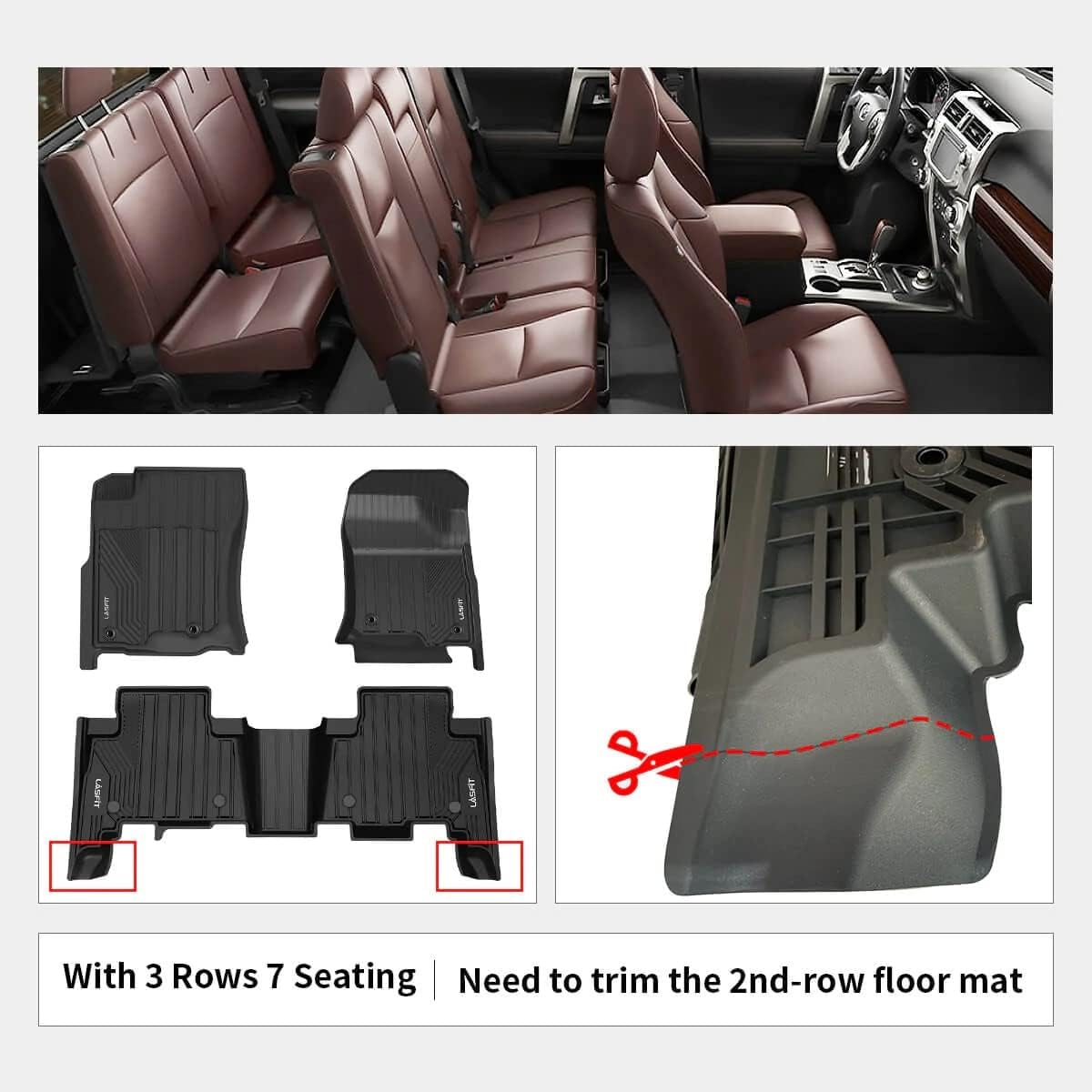 LASFIT Floor Mats for Toyota 4Runner 2013-2024 (Fit 7 Seats&5 Seats) & for Lexus GX460 2014-2023, All Weather TPE Custom Fit Floor Liner for 4 Runner 5th gen Front & Rear 2 Row Car Mats, Black