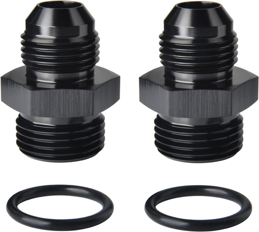 8AN Male Flare to 10AN ORB O-ring Boss Fuel Pump Rail Adapter Fitting Aluminum Black, Pack of 2