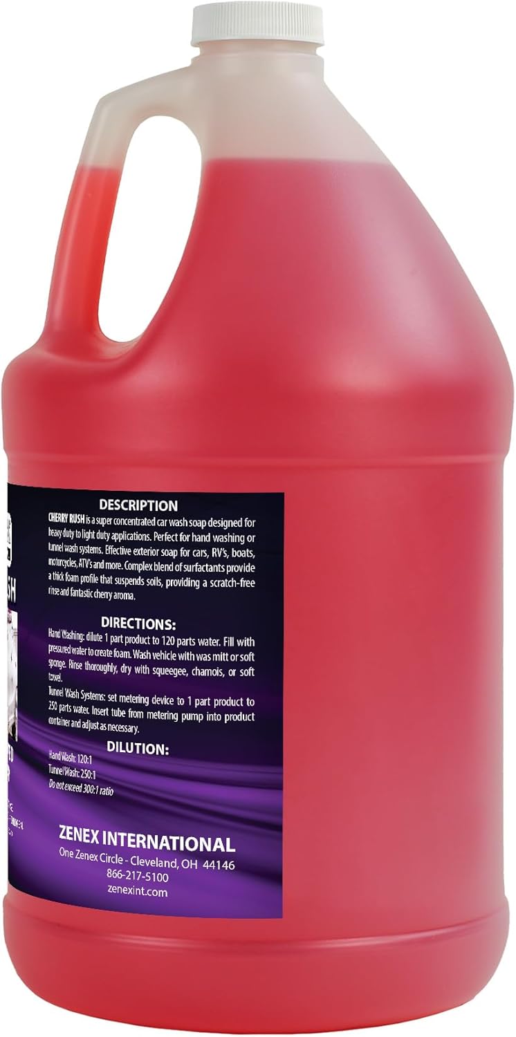 Zenex Cherry Rush Car Soap - Professional Grade Automotive Wash | Super Concentrated | Scratch-Free, Easy Rinse | For Cars, RVs, Boats, Motorcycles, ATVs | Cherry Scent | 1 Gallon (1 Pack)