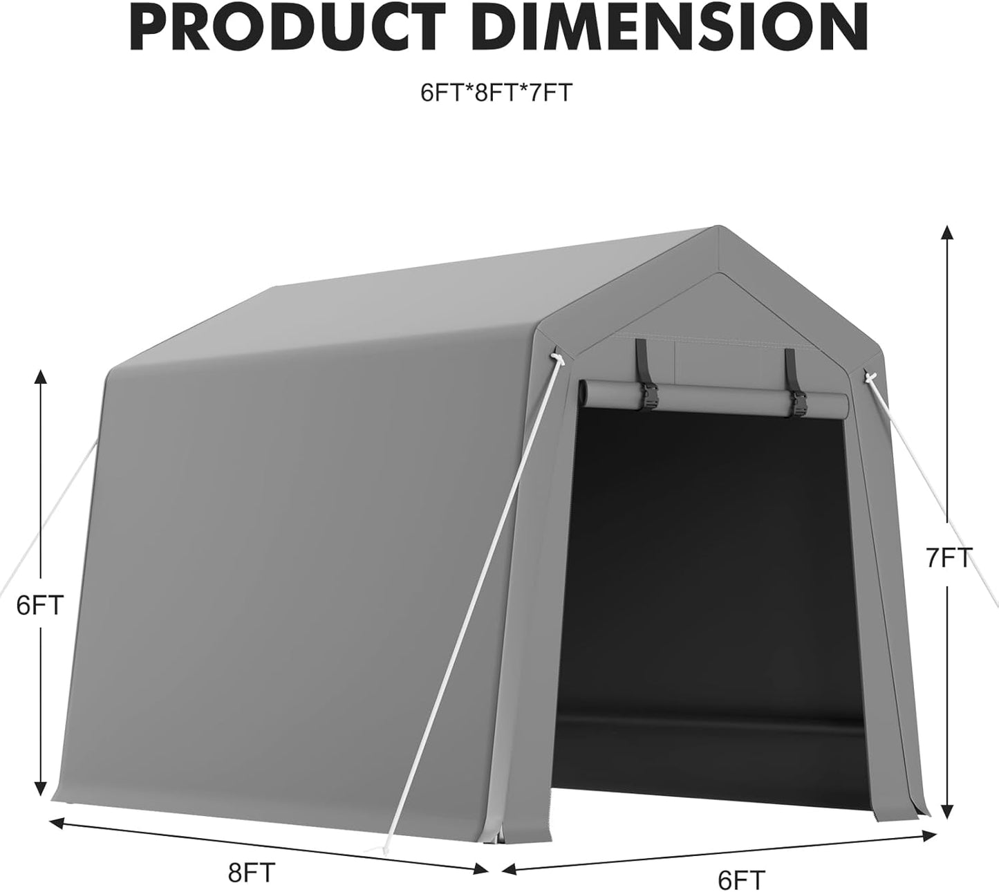 6 x 8 ft Carport Storage Shed, Portable Garage with Roll-up Zipper Door, Heavy Duty Waterproof Tarp, Storage for Motorcycle, Bike, Firewood, Garden Tools