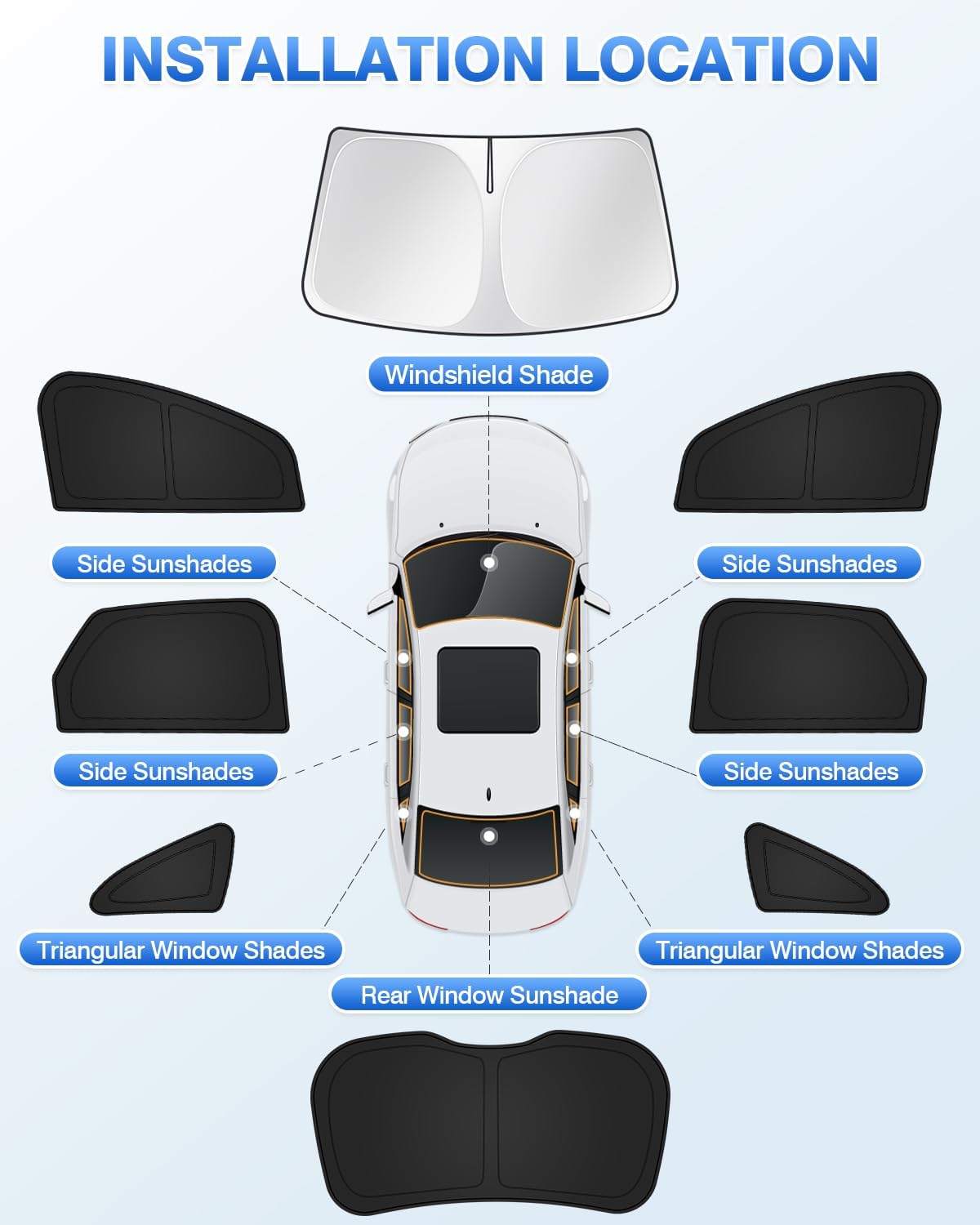 Sunshades for Ford Edge 2015-2024 Accessories Windshield Sun Shade Side Rear Window Shade Cover Sun Visor Shield Privacy Protection Keep Vehicle Cool Black 8PCS