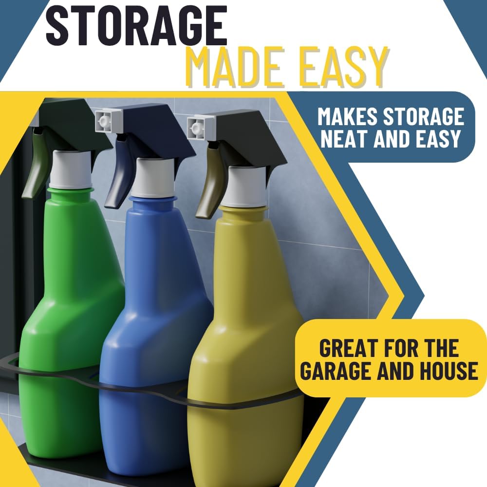 Koova Spray Bottle Holder Heavy Duty- Wall Mount Storage Rack for 3 Spray Bottles, Utility Shelf with Included Hardware - Made in USA, Sturdy Metal Organizer for Efficient Kitchen and Garage Storage