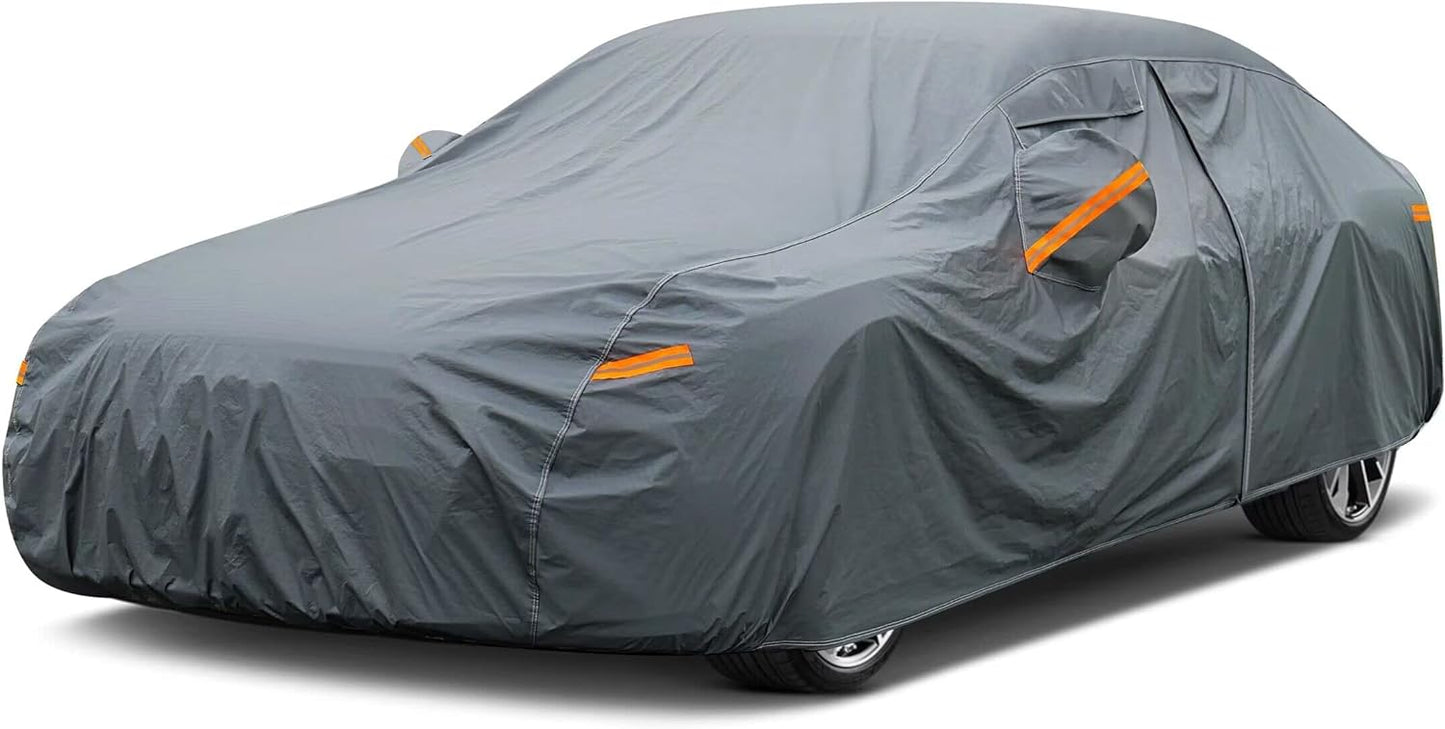 16 Layers Car Cover Waterproof All Weather, Heavy Duty Full Exterior Cover Universal Fit Sedan Toyota Corolla/Prius, Honda Civic, vw Jetta, Kia Forte, Nissan Sentra, Hyundai Elantra etc.