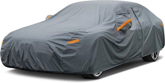 16 Layers Car Cover Waterproof All Weather, Heavy Duty Full Exterior Cover Universal Fit Sedan Toyota Corolla/Prius, Honda Civic, vw Jetta, Kia Forte, Nissan Sentra, Hyundai Elantra etc.