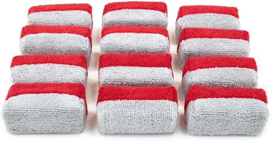 Autofiber Mini [Saver Applicator Terry] Ceramic Coating Applicator Sponge | 12 Pack | with Plastic Barrier to Reduce Product Waste. (Red/Gray)