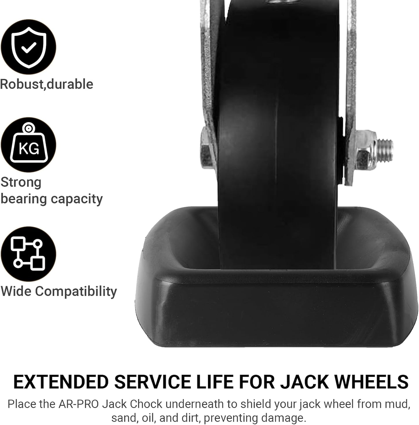 AR-PRO Jack Wheel Chock Stabilizer - Heavy Duty Rubber Travel Trailer Jack Caster Wheel Dock 6" Single Wheel Stopper for Boat RV Trailers and Caravans