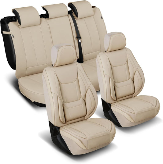 Coverland Custom Car Seat Covers Compatible with 2005-2021 Frontier King Cab, Crew Cab - Premium Leather Non-Slip Waterproof Cover Interior Protector Full Set-Beige [See Size Chart-Size X116]