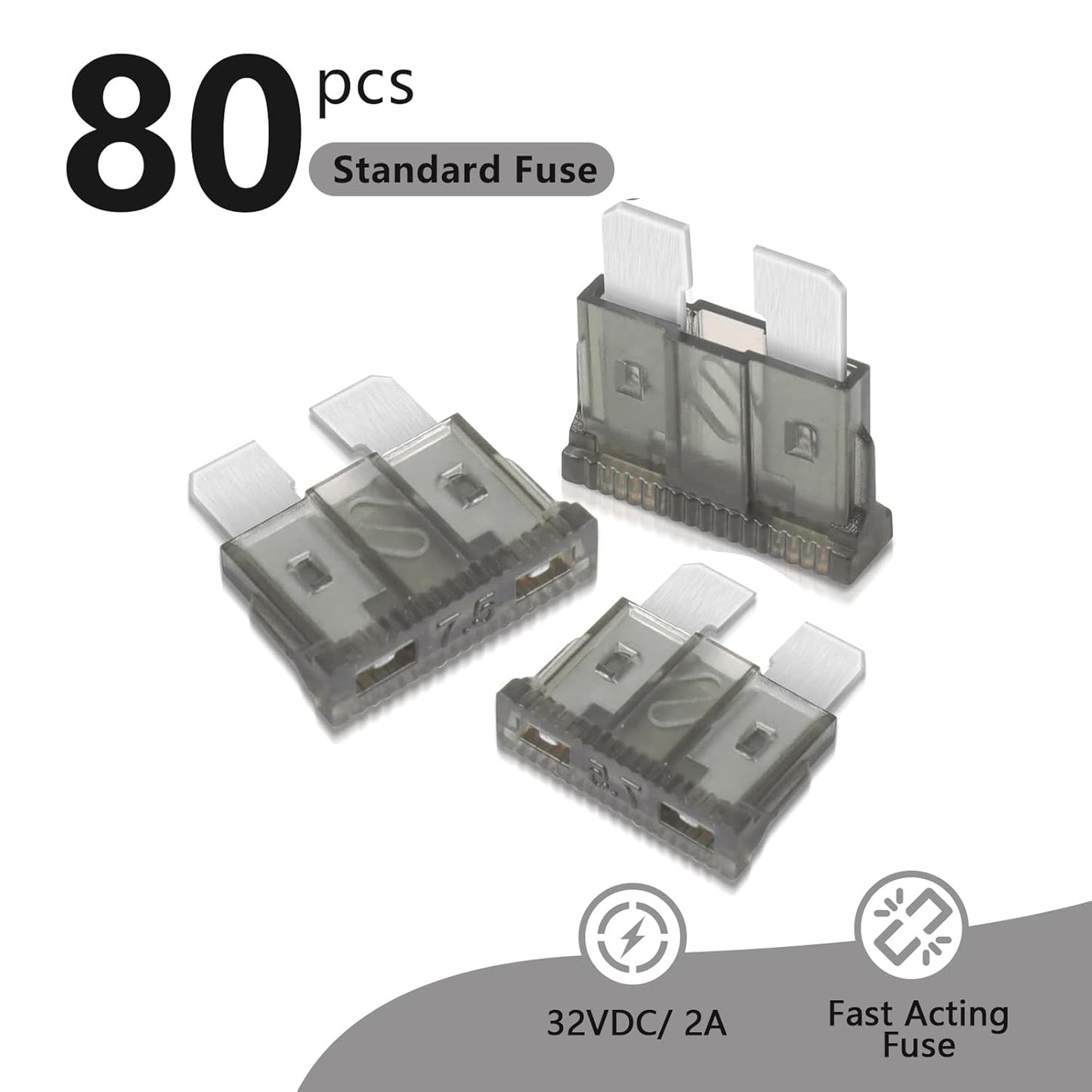 (80Pcs) 2 Amp Standard Fuse, 2A Car Blade Fuses for Car/RV/Truck/SUV/Motorcycle/Boat