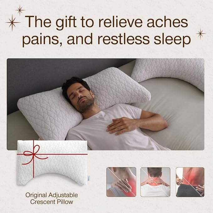 Coop Home Goods Original Crescent Adjustable Pillow, Queen Bed Pillows for Shoulder, Neck & Head Support, Crescent Foam Pillows - Medium Firm for Back & Side Sleeper, CertiPUR-US/GREENGUARD Gold