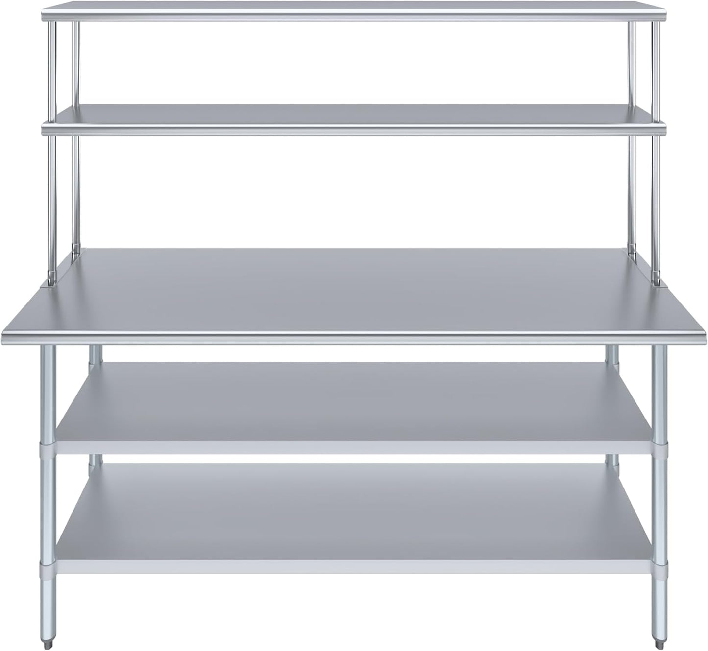 Amgood Stainless Steel Work Table with 2 Shelves | Metal Kitchen Prep Table & Shelving Combo (24" x 72" Table with 2 Shelves + 12" Overshelf)