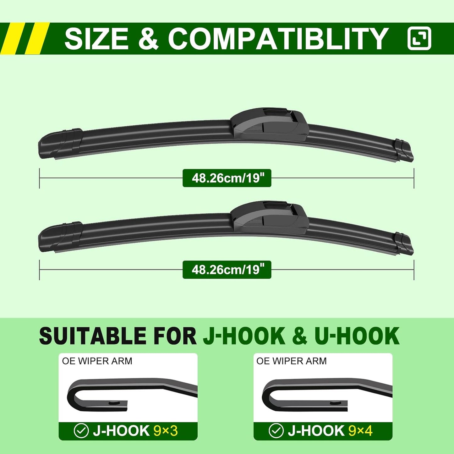 QUALITY 19in + 19in Premium All-Season Windshield Wiper Blades for Original Equipment Replacement(Set of 2)