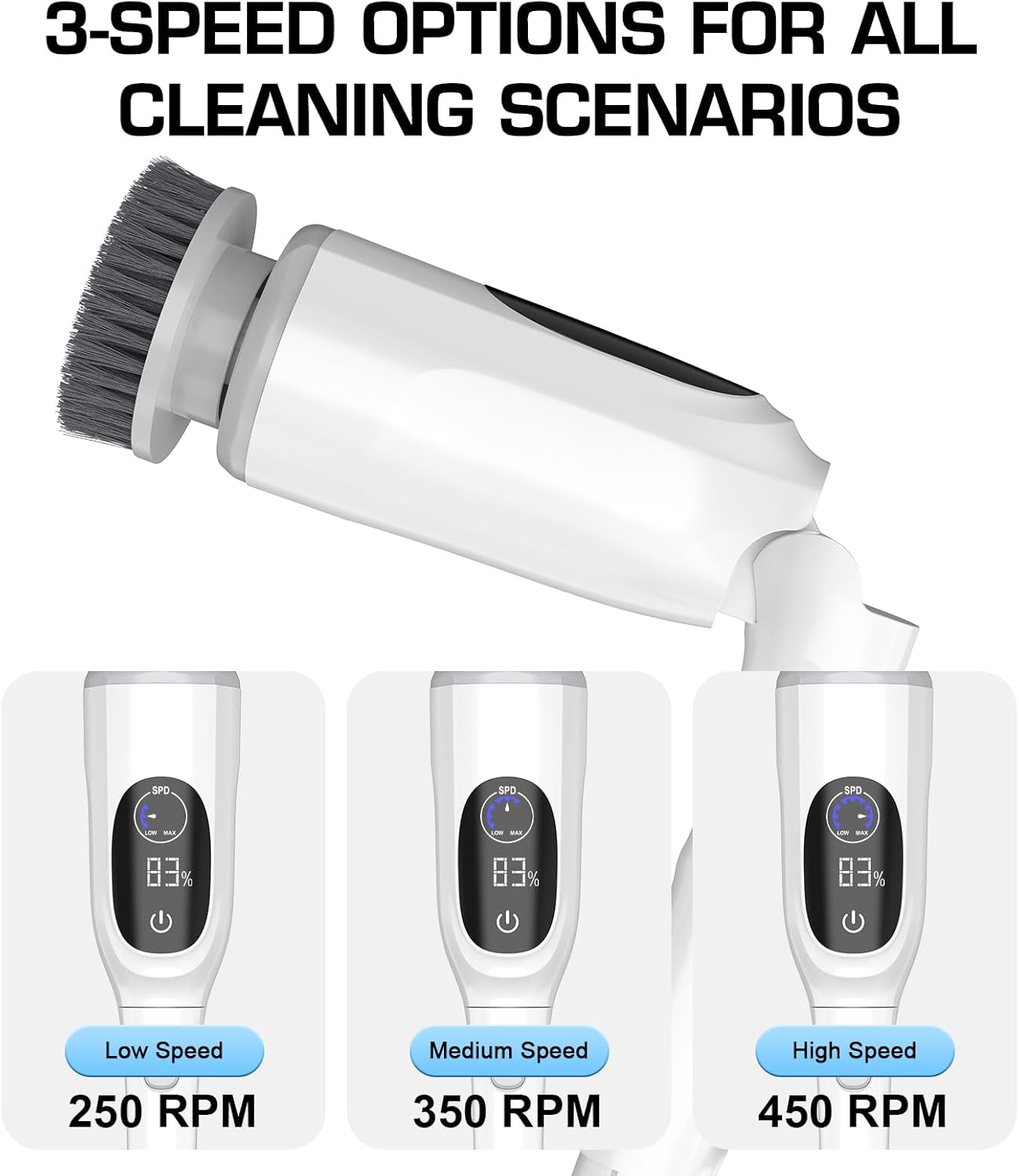 Shower Scrubber, Electric Spin Scrubber with 2025 New Upgraded Motor, User-Friendly Design, 3 Adjustable Angles & Speeds, 8 Brush Heads for Cleaning Bathroom, Cleaning Supplies for Tire, Windshield