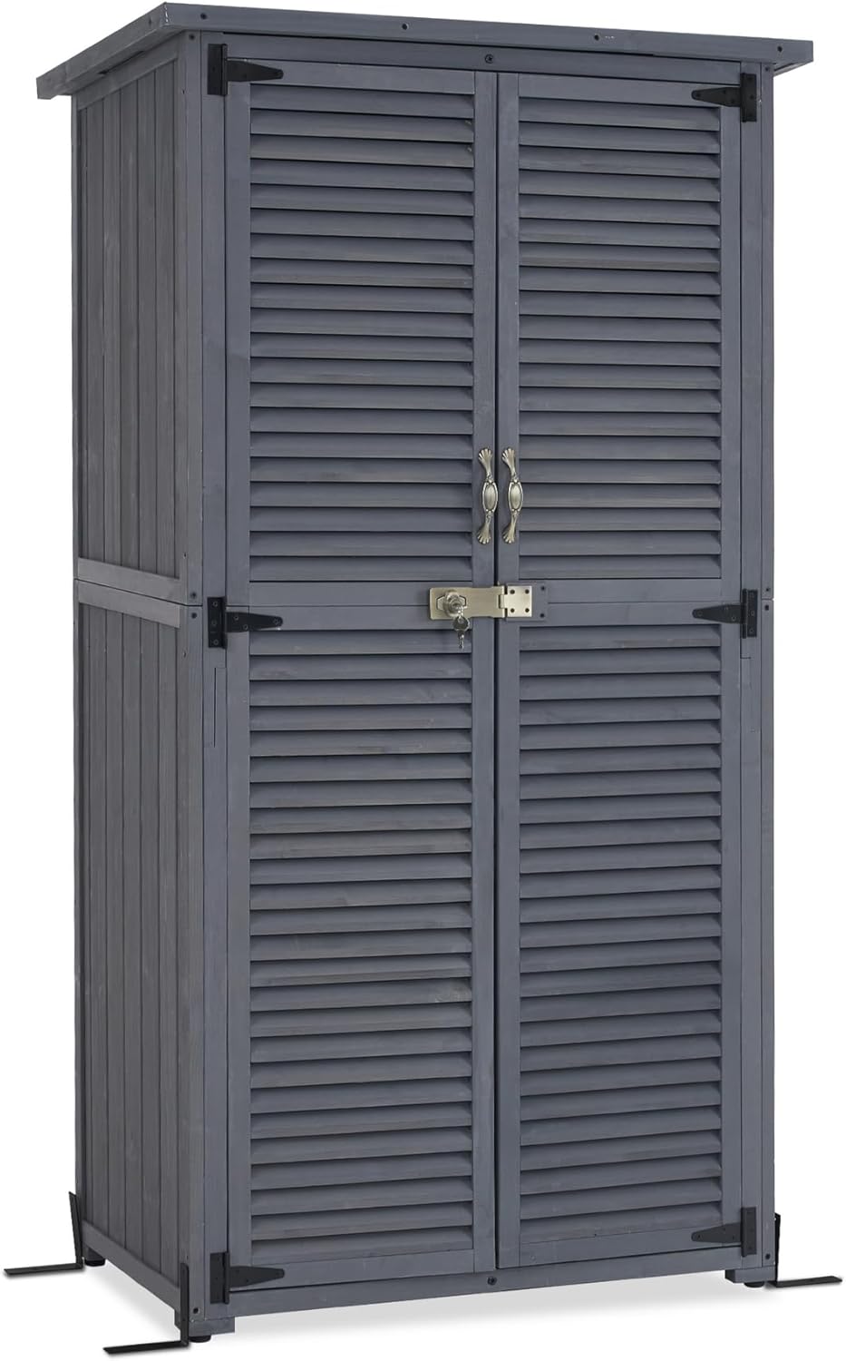MCombo Outdoor Storage Cabinet, Wooden Storage Shed with Latch, Outside Garden Tool Shed with 2 Doors for Patio Yard Lawn, 0808 (Grey, Medium)
