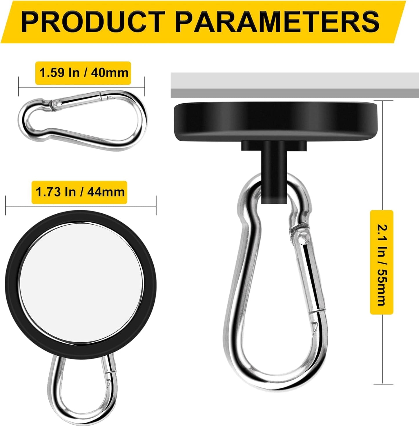 DIYMAG Black Magnetic Hooks,200LBS Strong Heavy Duty Neodymium Magnet Hook Magnetics for Hanging at Home, Office Locker, Workplace, Refrigerator, Cruise Ship or Travel, 4 Pack