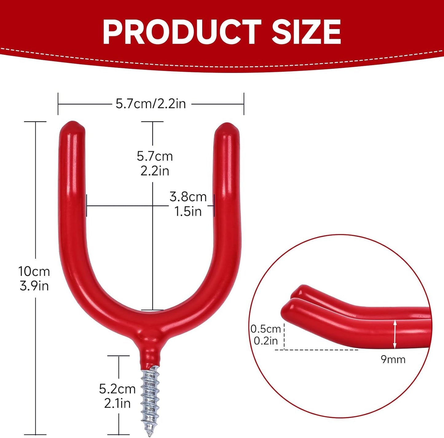 Lian.Ripple.Lian16 PackGarage Storage System Steel U Hooks with Anti-Slip Coating Home Improvement and Organization Screw in Hooks Easy Wall Mounting Heavy Duty Bike and Ladder (Red, 16 Pack)