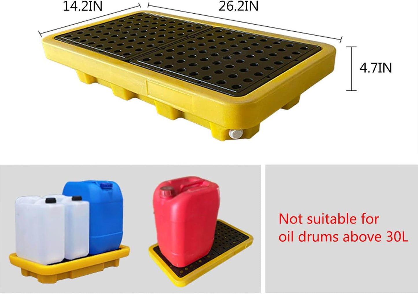 Drum Containment Spill Pallet, Industrial Nestable Oil Drums Leak-Proof Tray, Garage Storage Detachable Anti Slip Polyethylene Platform with Drain (Color : Yellow-2 Pack, Size : 26.2"x14.2"x