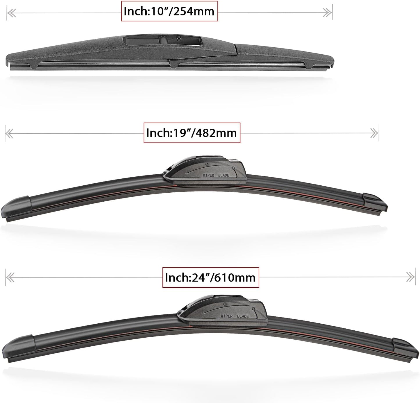 Windshield Wiper Blade Set Replacement for 2011-2013 Infiniti QX56/2014-2018 Infiniti QX80 and Rear Windshield Wiper Blade-24"/19"/10" (Set of 3) U/J HOOK
