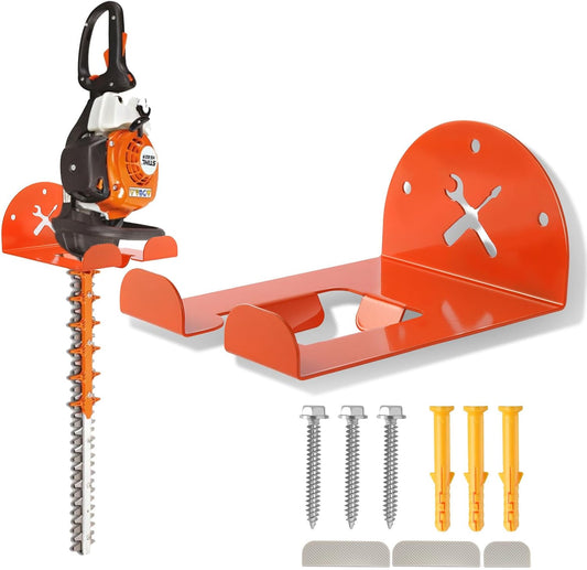 Upgraded Trimmer Rack Wall Mount - 8" Heavy Duty Weed Eater Hanger for Garage Wall Bracket, Garden Power Tool Holder Organizer Hooks for Grass Trimmer, Hedge Trimmer, Leaf Blower and Chainsaw, 1 Pack