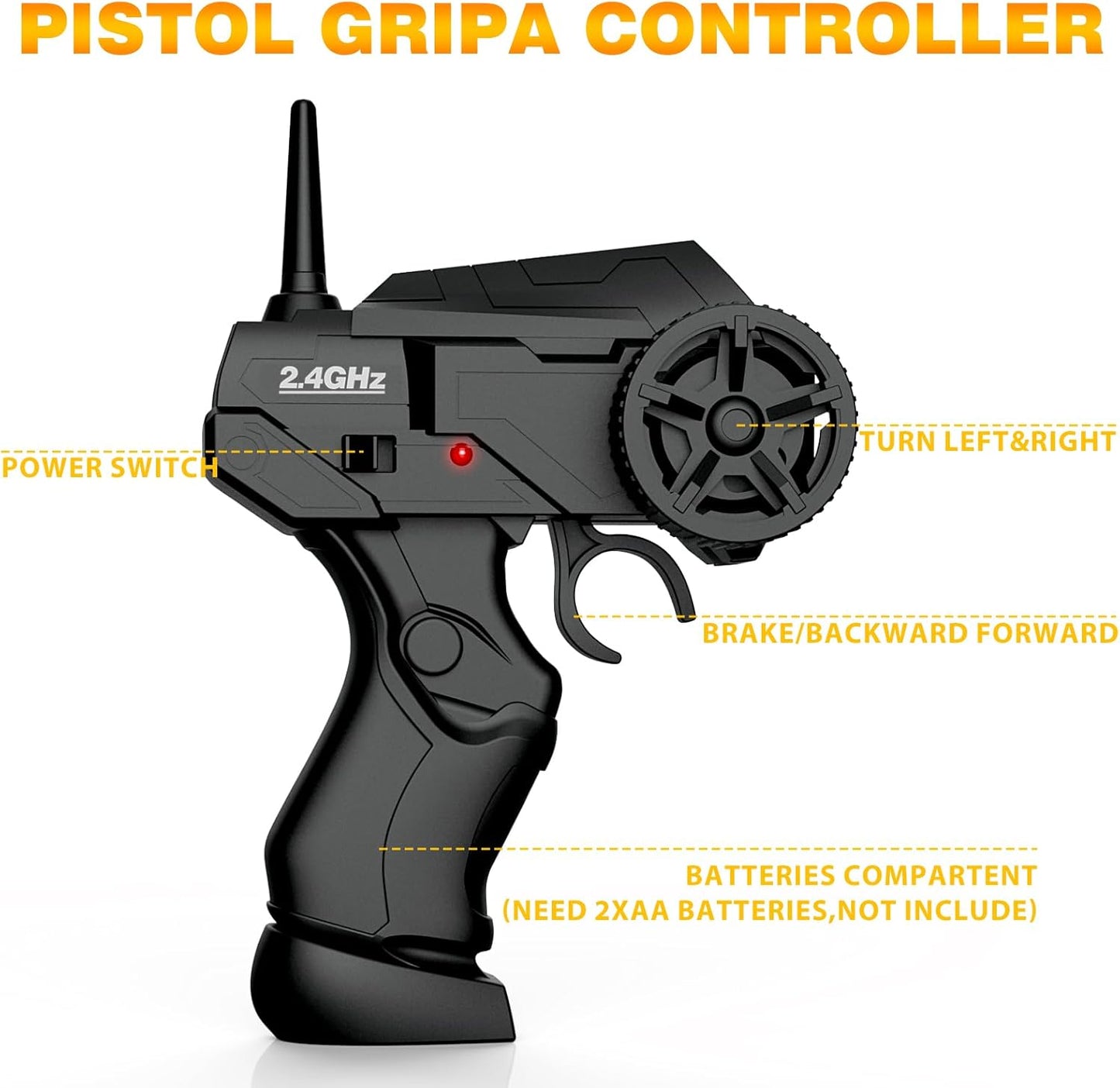 RC Drift Car 1/24 2.4GHz 4WD Remote Control Car, High Speed Drifting RC Cars with LED Lights, 2 Rechargeable Batteries and Drift Tires Racing Toy Cars for Kids (Yellow)