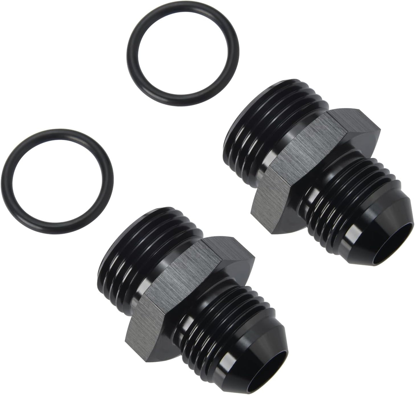 8AN Male Flare to 10AN ORB O-ring Boss Fuel Pump Rail Adapter Fitting Aluminum Black, Pack of 2
