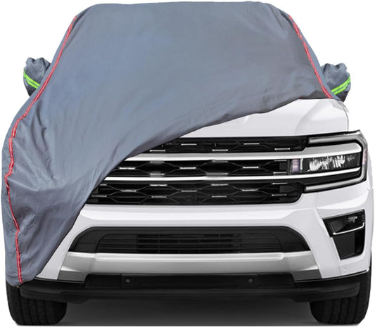 AUQDD 6-Layers PEVA New Material Sedan SUV Full Padded Car Cover Waterproof All Weather Weatherproof UV Sun Protection Snow Dust Storm Resistant Outdoor Exterior Custom Form-Fit Straps 205"-216" Gray