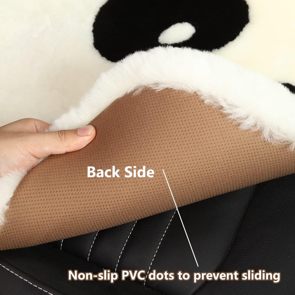 LLB Genuine Sheepskin Car Seat Cushion Seat Covers for Cars Trucks SUV Comfort Seat Protector Pad for Car Driver Seat Car Accessories for Women Office Chair Car Decor (Panda, Front Seat Cushion-1 Pc)