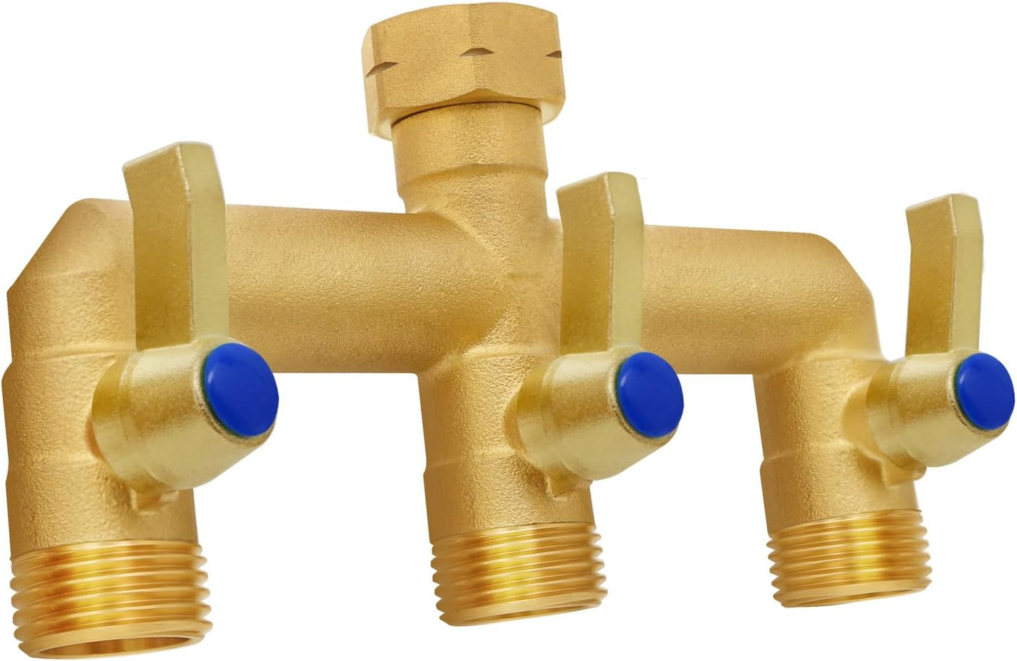 Brass Garden Hose Splitter, 3 Way Hose Splitter, Outdoor Hose Splitter, GHT 3/4 in. Female Inlet and 3 Way 3/4 in, (Increase Flow Style)