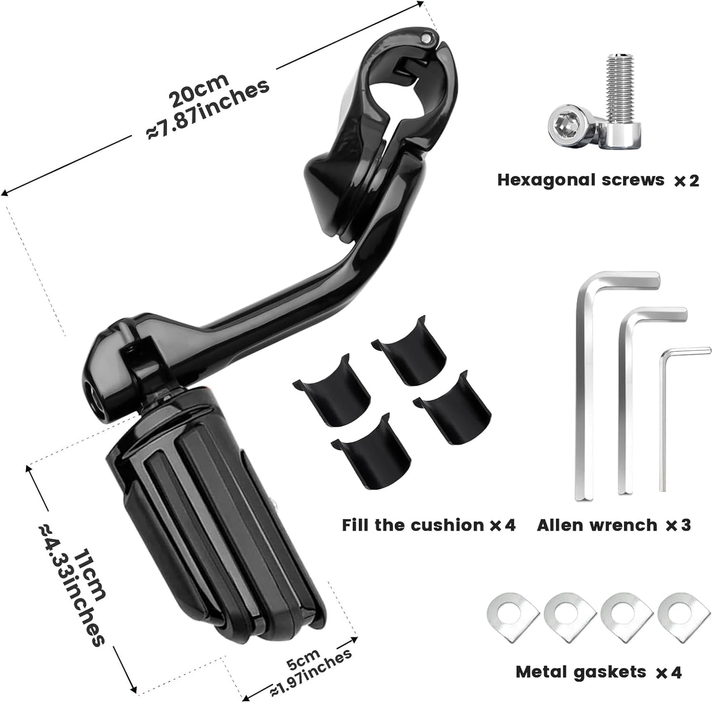 1.25" Highway Pegs, Long Angled Pegs Adjustable for Harley Davidson Touring Road King Road Glide Street Glide Electra Glide Sportster 1 1/4" Engine Guard, Black