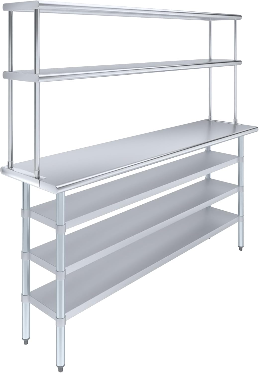 Amgood 18" x 72" Stainless Steel Work Table with 3 Shelves and 12" Wide Double Tier Overshelf | Metal Kitchen Prep Table & Shelving Combo | NSF